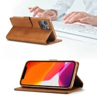 iPhone 13 Mini - LC.IMEEKE Wallet case with 2 card slots & magnetic closure, light brown/orange – Bild 5