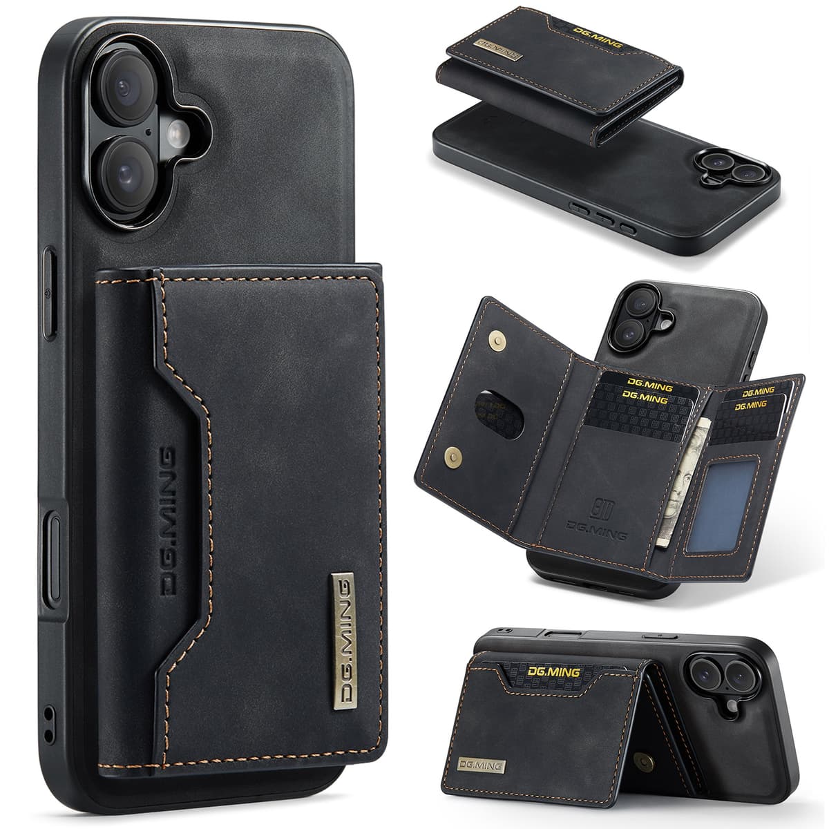 iPhone 7/8/SE 2020/SE 2022 - Custodia posteriore DC.MING, look pelle, slot per carte e chiusura magnetica, custodia protettiva, nero – 3
