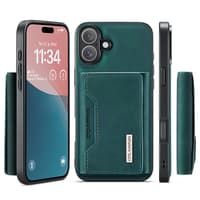 iPhone 16 - DG.MING Etui, Leder-Optik, Kartenfach & Magnetverschluss, Grün – Bild 1