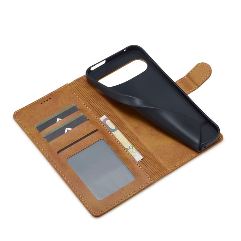 Google Pixel 9 Pro XL - LC.IMEEKE Wallet Etui mit 3 Kartenfächern & Magnetverschluss, hellbraun – 4