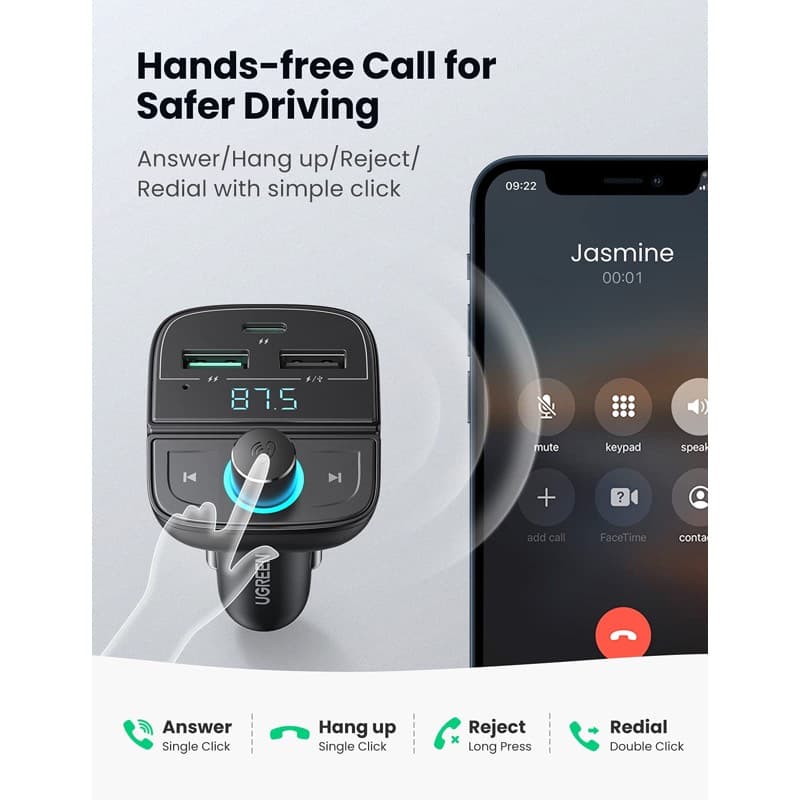 Ugreen - Bluetooth FM Transmitter Car with QC/PD (CD229 / 80910), gray/black – 2