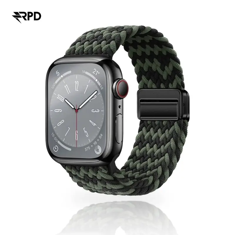 RPD Magnos Magnet Armband Nylon Geflochten für Apple Watch 44/45/46/49mm - W-Muster Schwarz/Grün