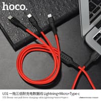 HOCO three charging cable, lightning+micro+type-c in rot (U31) – Bild 7