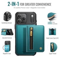 iPhone 17 Pro - Jeehood Magsafe Case, magnetic wallet and stand function, zipper, green – Bild 2