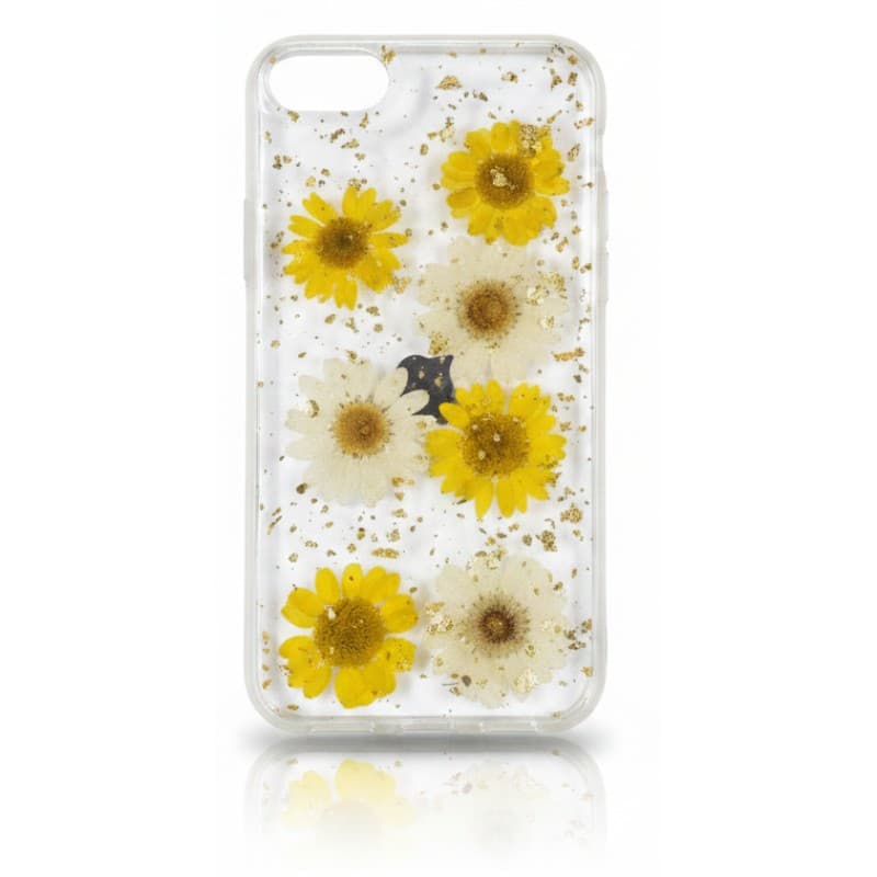 iPhone 6 / 7 / 8 - Custodia con fiori veri e accenti dorati, giallo-oro