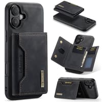 iPhone 16 - DG.MING Etui, Leder-Optik, Kartenfach & Magnetverschluss, Schwarz – Bild 3