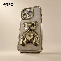 iPhone 14 Pro - Bling Diamond Teddy Case mit LInsenschutz - Champagne Gold – Bild 2