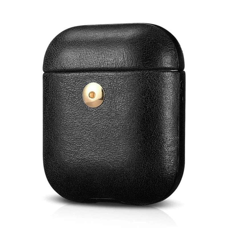 AirPods 1/2 Case - iCarer Genuine Crazy Horse Leather Black (IAP041-BK)