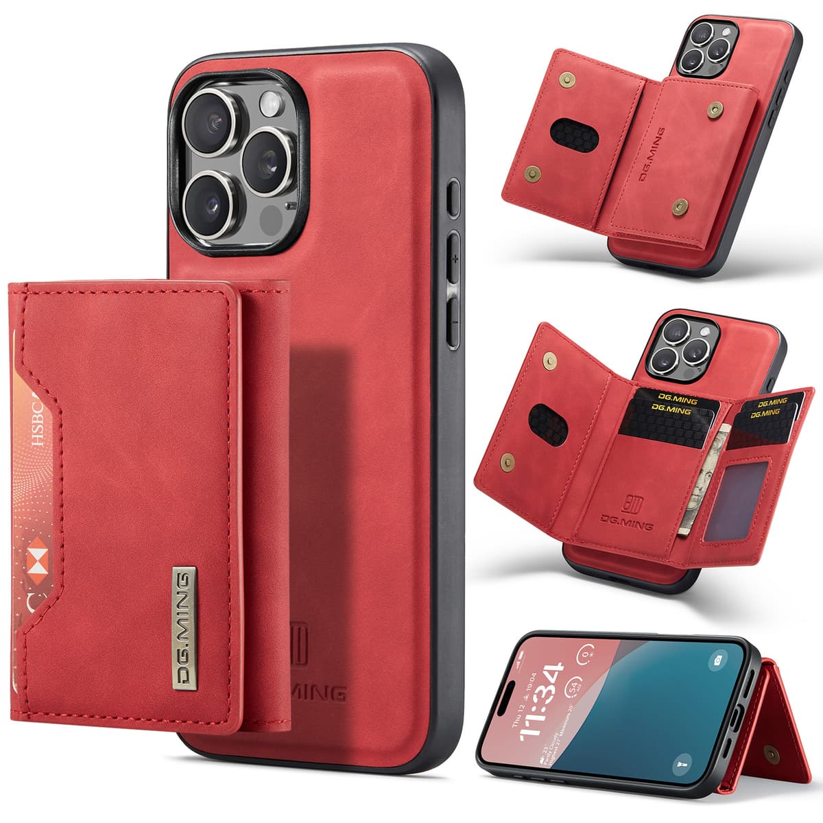 iPhone 11 Pro - DG.MING Back Case, leather look, card slots & magnetic closure, protective case, red – 3