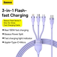 Baseus Série Flash Ⅱ Câble de recharge rapide 3 en 1 Type-C vers M+L+C 100W 1.5m violet (CASS030205) – Bild 4