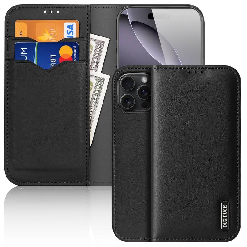 Apple iPhone 16 - DUX Hivo Series Flip Case, Schwarz, Kunstleder