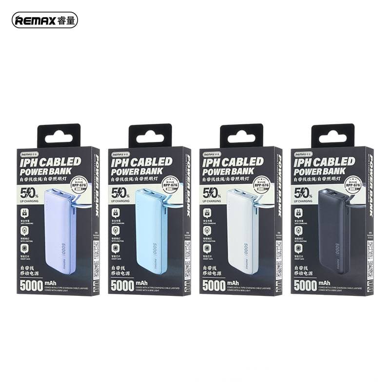 REMAX RPP-676 Xiaoxiao 2.1A Powerbank 5000mAh con cavo iPhone, viola – 2