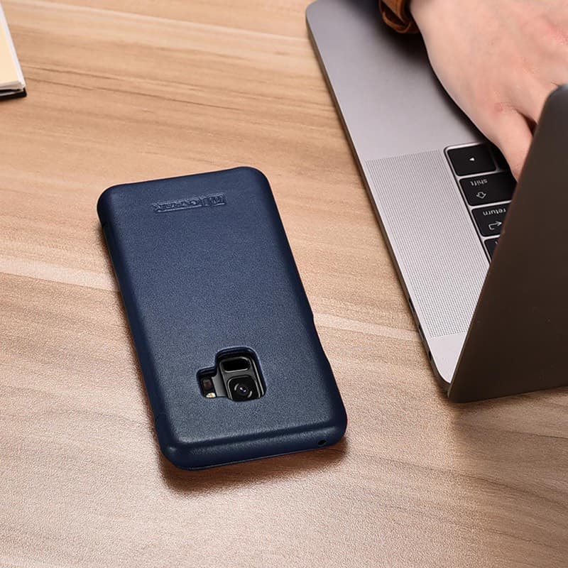 Samsung Galaxy S9 - Custodia flip in vera pelle iCarer blu navy – 4
