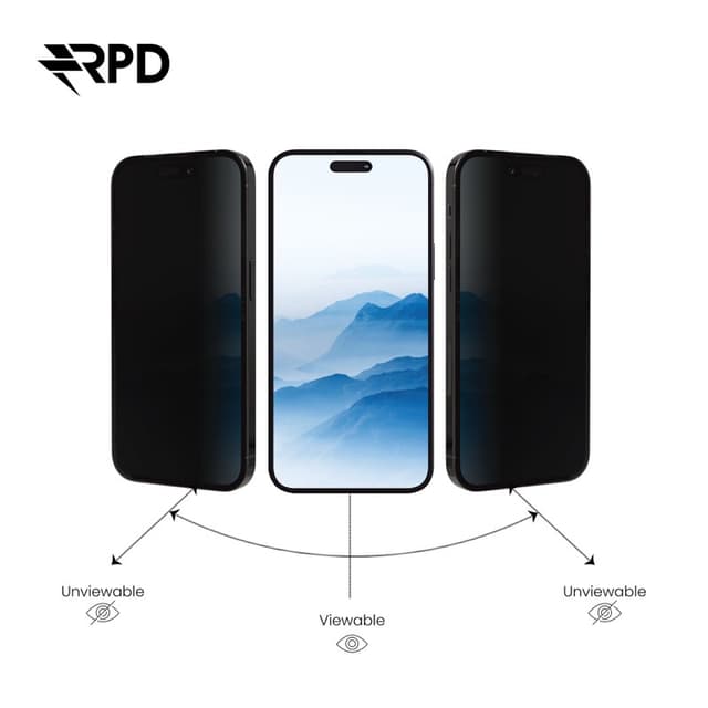 iPhone 13/13 Pro/14/16e - RPD SilkTouch Premium armored glass, edge-to-edge, privacy, 3x strengthened