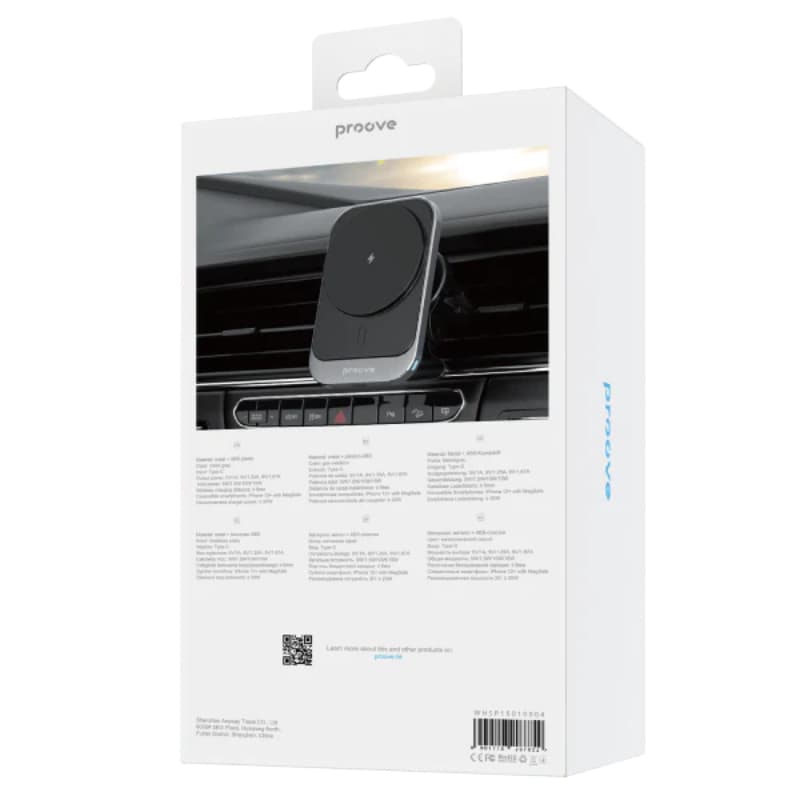 Proove - Supporto magnetico quadrato Pro per auto con caricatore wireless, nero – 2