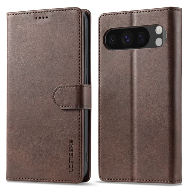 Google Pixel 10 / 10 Pro - Etui portefeuille LC.IMEEKE avec 3 emplacements pour cartes & fermeture magnétique, Marron