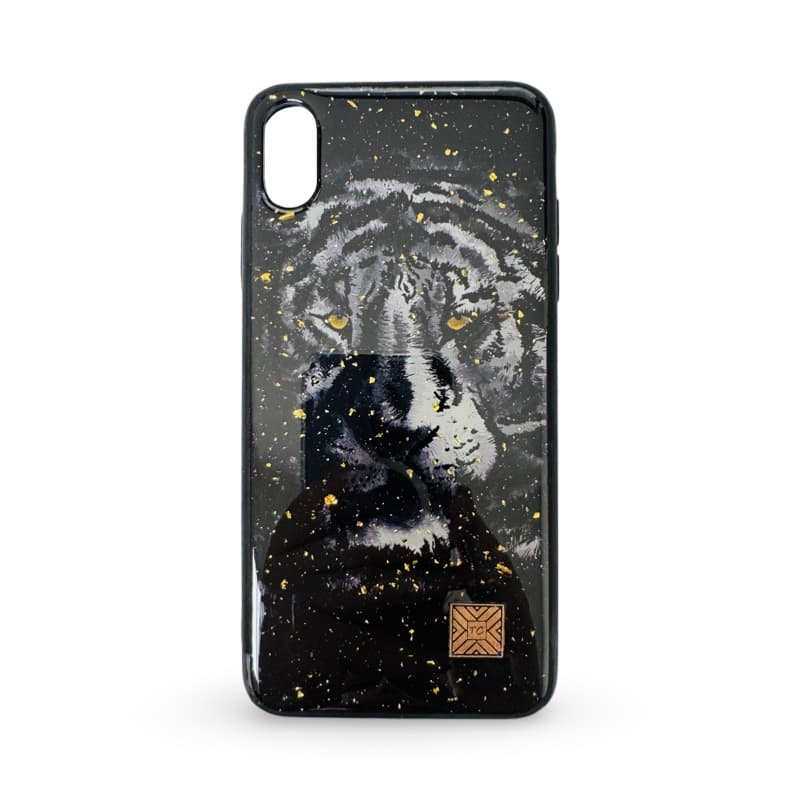 iPhone Xs Max - Custodia TC Black Tigers Oro glitterato