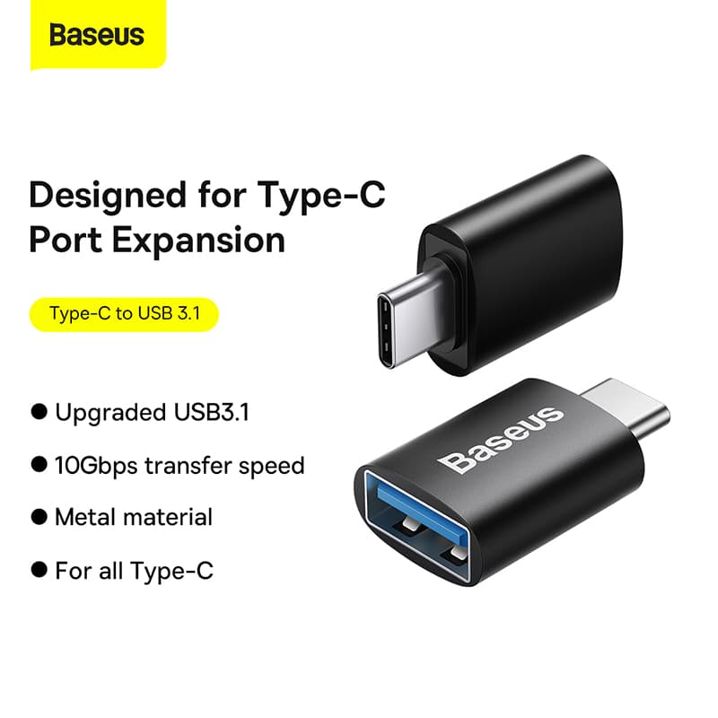 Baseus - Ingenuity Serie - Mini OTG Adapter Typ-C auf USB-A 3.1, Schwarz (ZJJQ000001) – 2