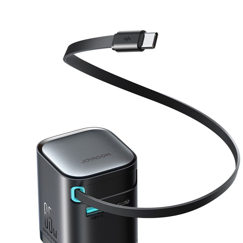 Joyroom - 65W GaN Ladegerät mit einziehbarem Kabel, Schwarz (EU) (JR-TCL02) – 2