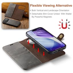 iPhone 17 Pro - DG.MING Flip Case, 3 Kartenfächer, Magnetverschluss, Leder-Optik, Grau – Bild 5