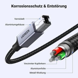 Ugreen – USB-C auf USB-B 2.0 Druckerkabel – Alugehäuse 3 m (US370 / 80808), schwarz/grau – Bild 6