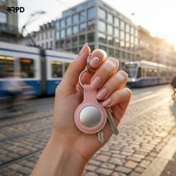 AirTag Schlüsselanhänger - RPD Silikon Case mit Metallring, Sandpink – Bild 2