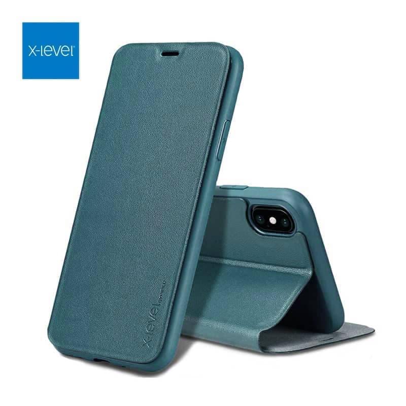 iPhone 12 / 12 Pro - X-Level FIBColor Flip Etui, Kunstleder, 360° Rundumschutz, Dunkelgrün