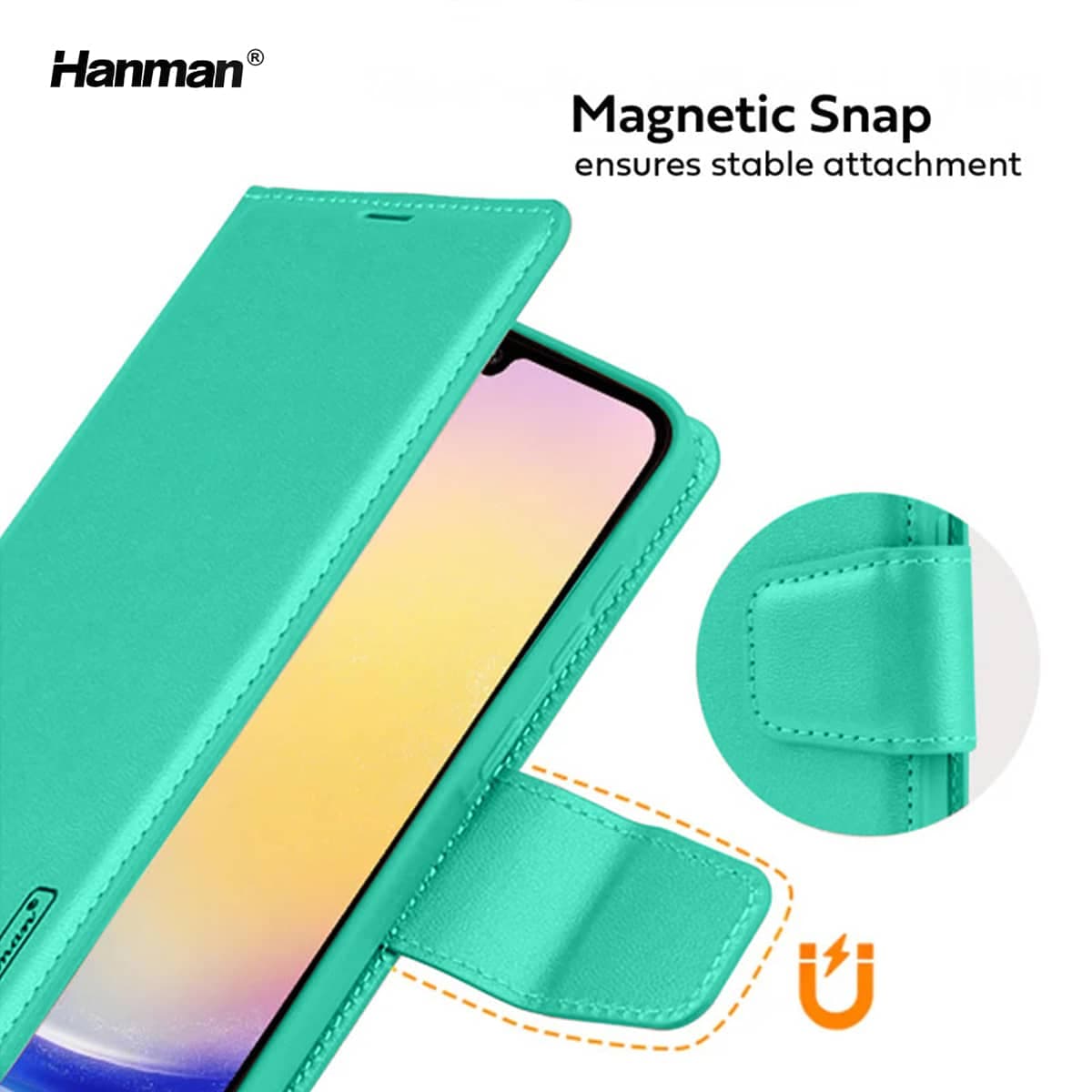 Samsung Galaxy S24 Plus - Custodia Hanman Mill con 3 scomparti per carte di credito, turchese – 4
