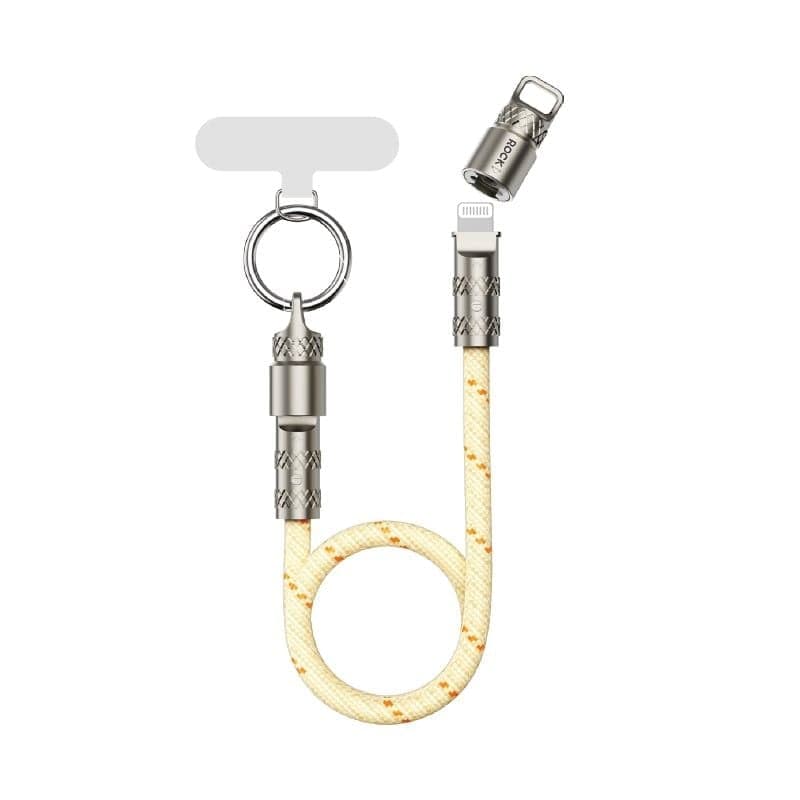 ROCK R15 Lanyard pour téléphone portable avec fonction de charge - USB-C vers Lightning 27W, 30 cm, beige