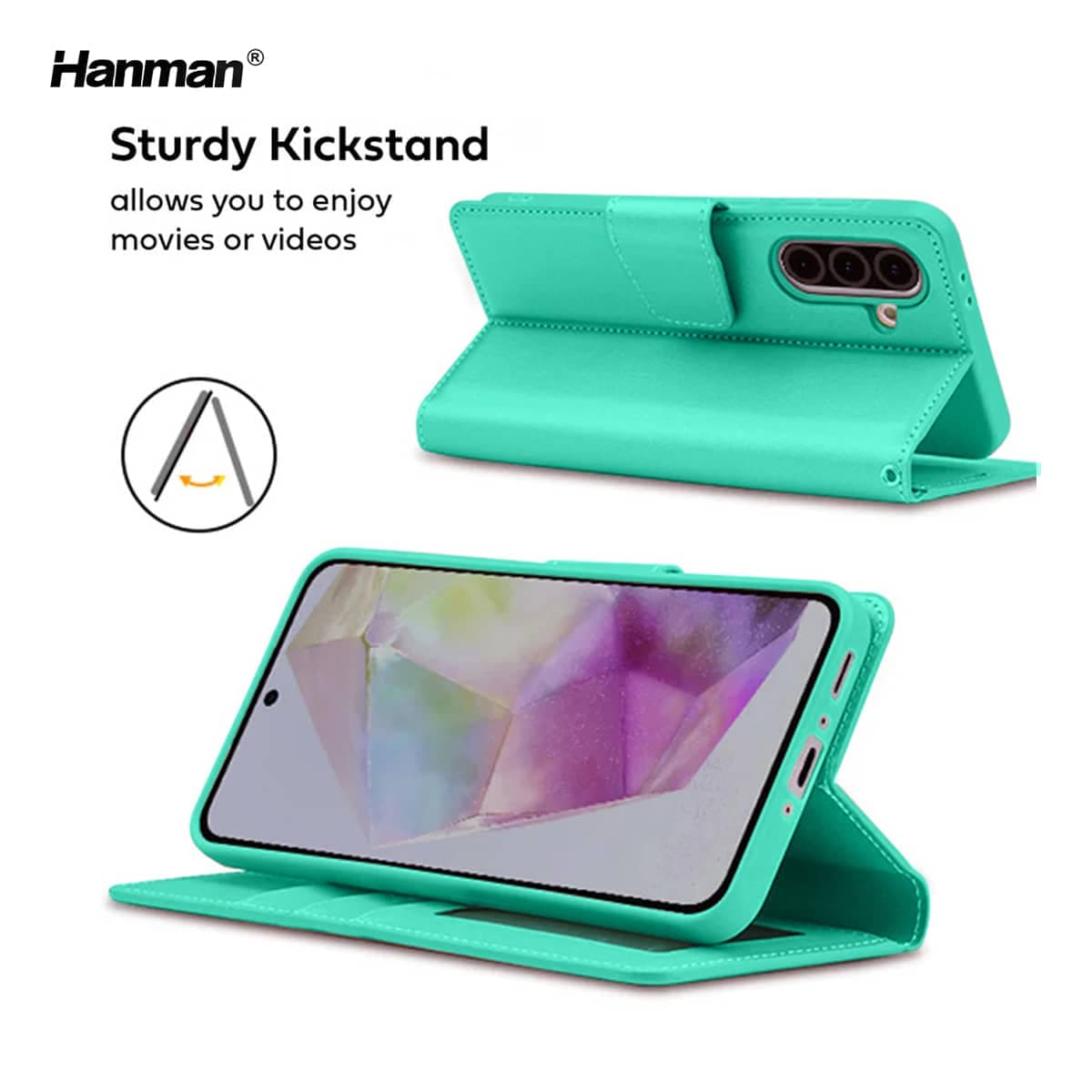 Samsung Galaxy S24 Plus - Custodia Hanman Mill con 3 scomparti per carte di credito, turchese – 2