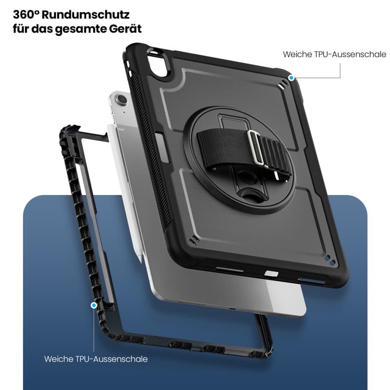 iPad Air 11” (6. Gen 2024 / 7. Gen 2025) – RPD HEX-S FE Rugged Case Handgriff & Kickstand, Schwarz – 2