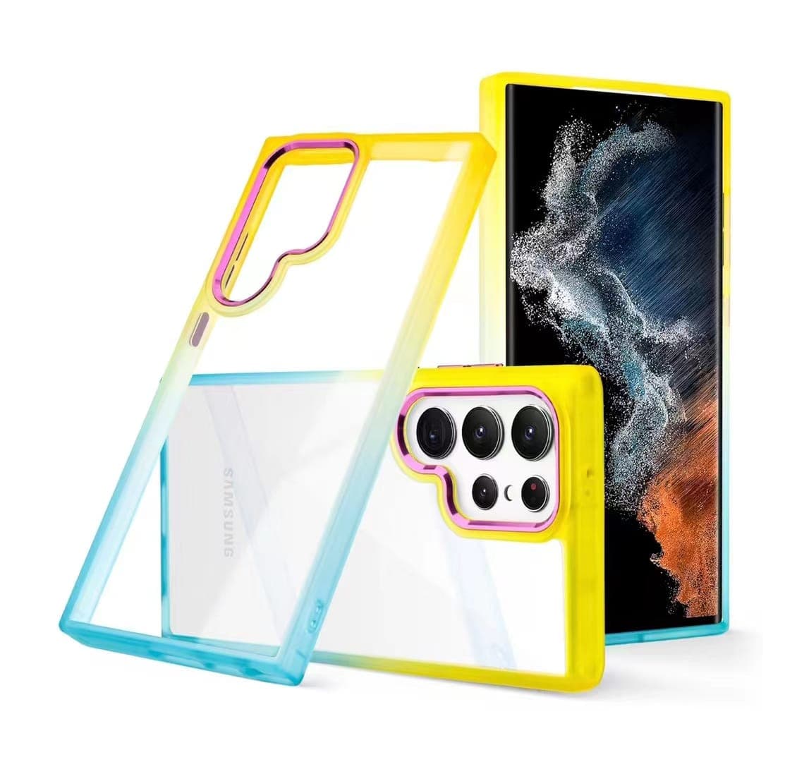 Samsung S22 Ultra Cocktail Clear Case Rahmen Farbverlauf Blau Gelb