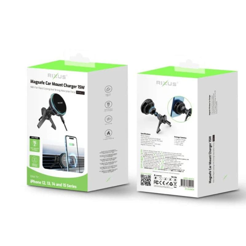Rixus - Supporto magnetico per caricabatterie wireless da auto (RXWC21) - 15W - Magsafe - Nero – 4