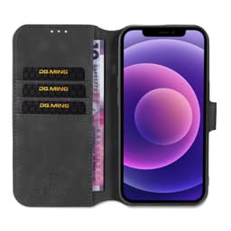 iPhone 13 - DG.MING Vintage Flip Case, 3 Kartenfächer, Magnetverschluss, Leder-Optik, schwarz – Bild 6