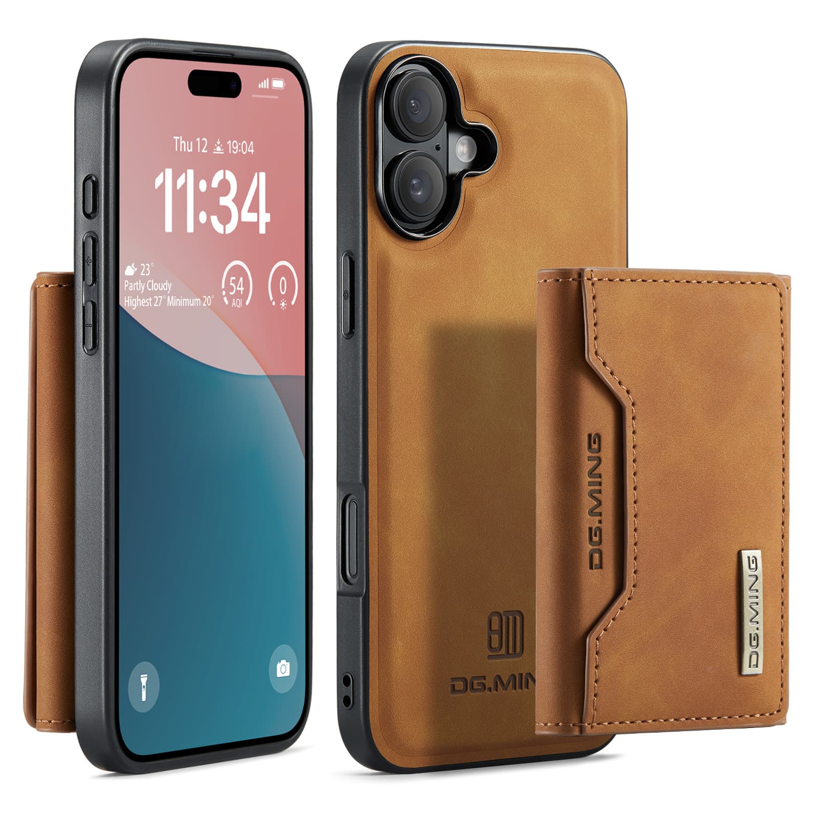 iPhone 13 Mini - DG.MING Back Case, aspect cuir, porte-cartes & fermeture magnétique, housse de protection, brun chameau – 2