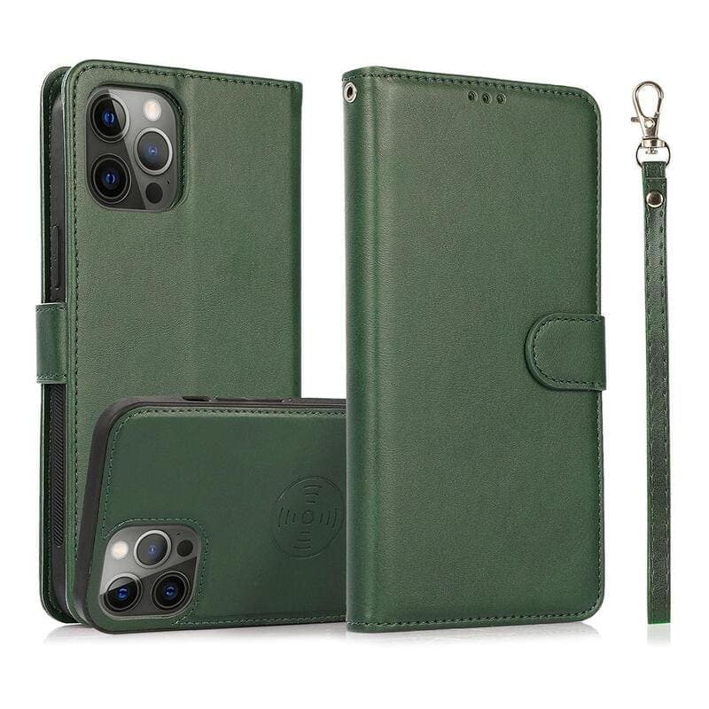 iPhone 11 - Magnetisches 2in1 Klapphülle mit Kartenfächern & Handgelenkband, grün
