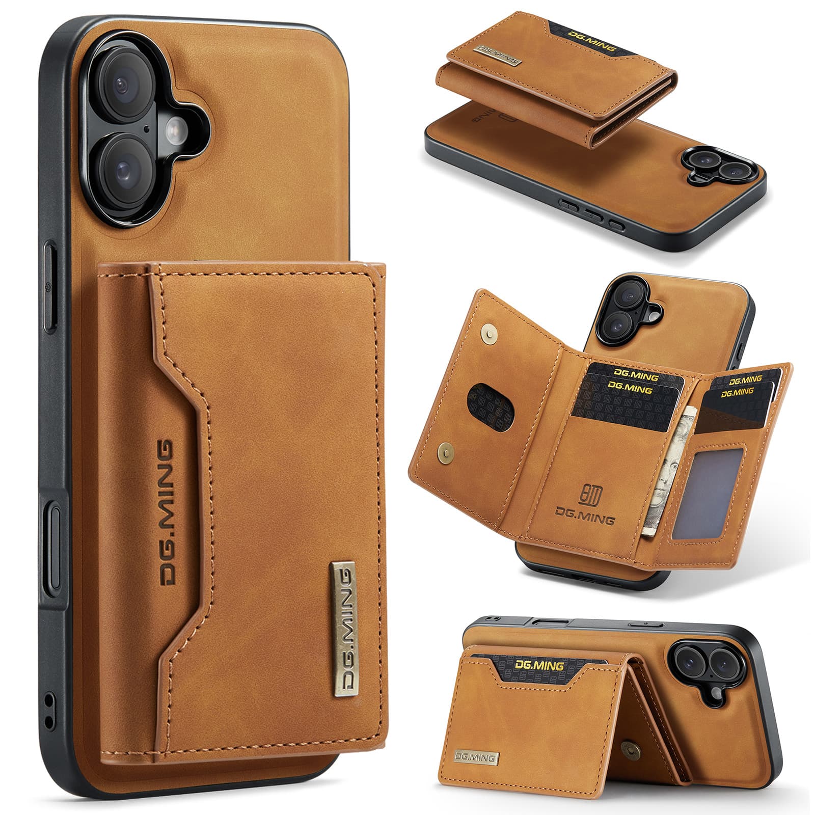 iPhone 13 Mini - DG.MING Back Case, aspect cuir, porte-cartes & fermeture magnétique, housse de protection, brun chameau – 3