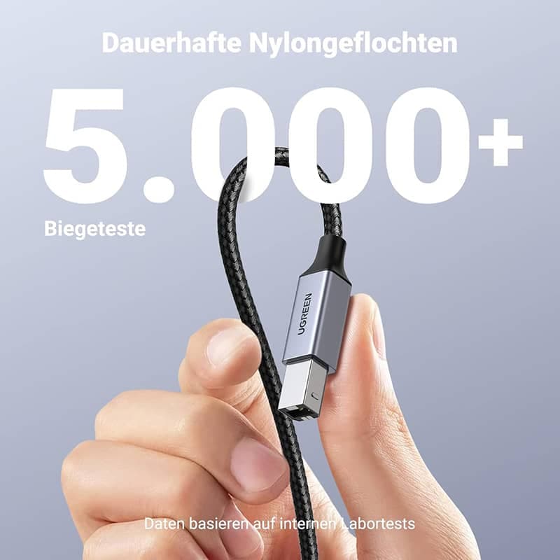 Ugreen – USB-C auf USB-B 2.0 Druckerkabel – Alugehäuse 1 m (US370 / 80805), schwarz/grau – 3
