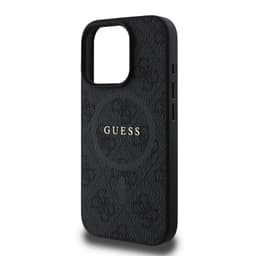 iPhone 16 Pro - Guess PU Leather 4G Colored Ring MagSafe Back Case (GUHMP16LG4GFRK), Black – Bild 4