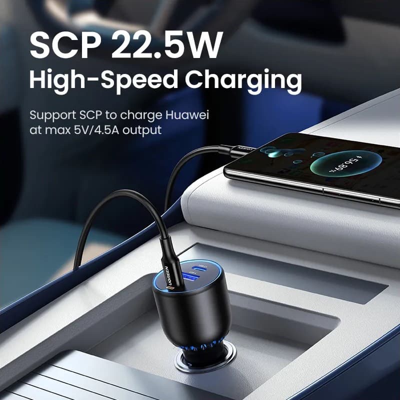 Ugreen – 130W Schnellladegerät Auto 2x USB-C + USB-A (CD293 / 90413), schwarz – 4