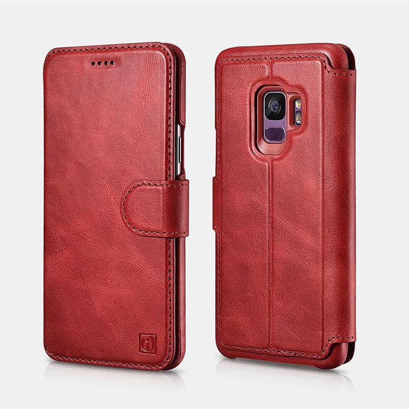 Samsung Galaxy S9 - Custodia flip staccabile iCarer 2-in-1, vera pelle, rosso