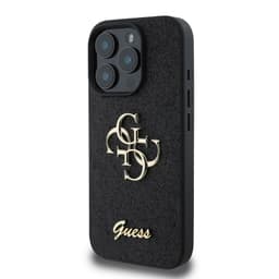 iPhone 16 Pro Max - Guess PU Fixed Glitter 4G Metal Logo Back Case (GUHCP16XHG4SGK), Black – Bild 3
