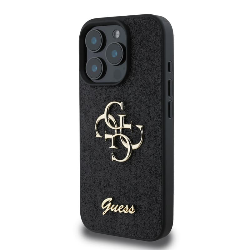 iPhone 16 Pro Max - Guess PU Fixed Glitter 4G Custodia posteriore con logo in metallo (GUHCP16XHG4SGK), Nero – 3