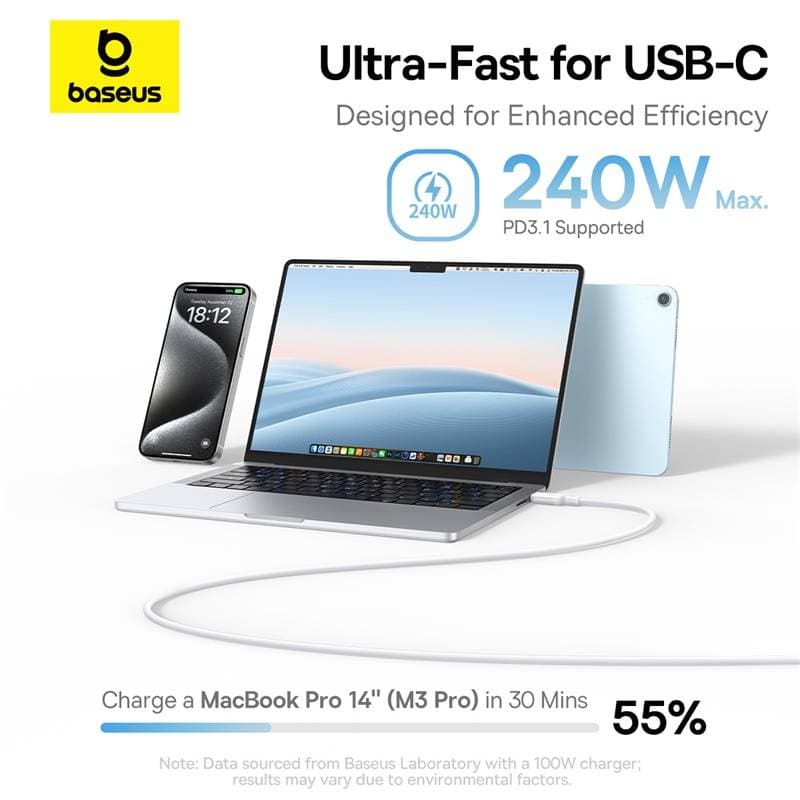 Baseus - PicoGo Serie - Magnetisches Schnellladekabel USB-C auf USB-C, 240W 1m, Mondweiss (P10376800211-00) – 4