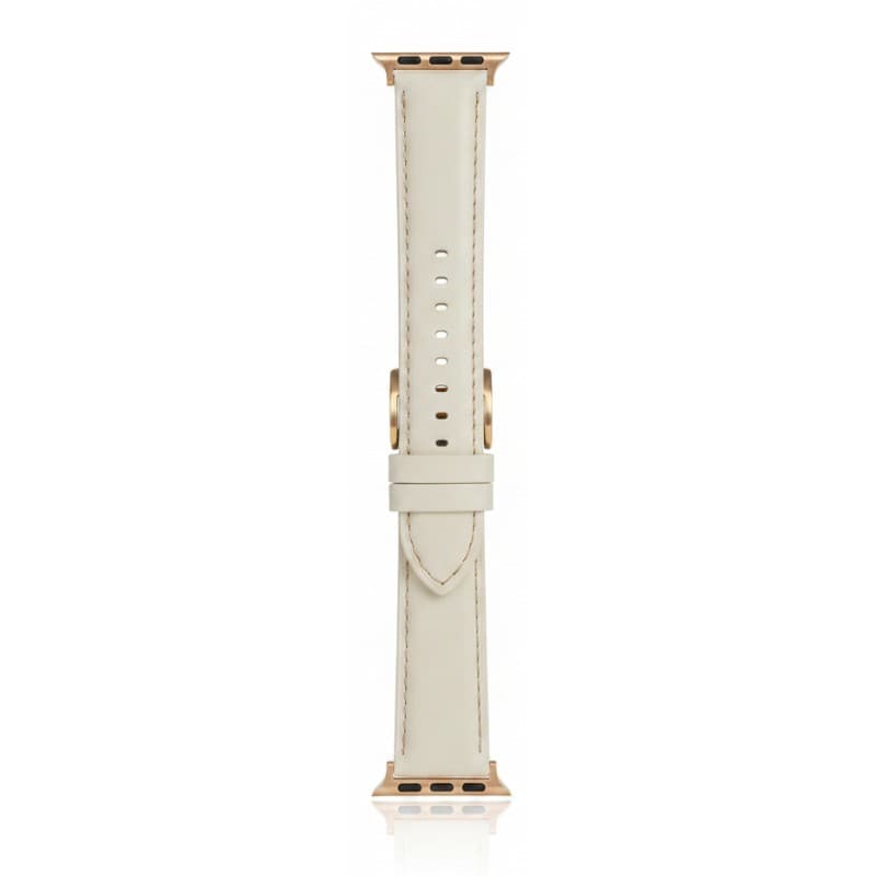 Apple Watch - Leder Armband (44-49mm) - Weiss mit goldener Schnalle