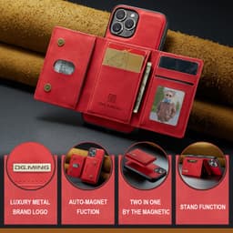 iPhone 11 Pro - DG.MING Etui, Leder-Optik, Kartenfach & Magnetverschluss, Rot – Bild 8