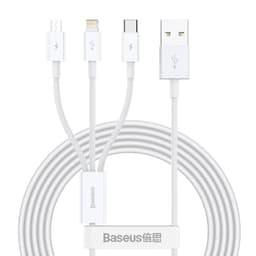 Baseus - Superior Serie - Schnellladekabel USB auf M+L+C, 3.5A 1.5m, Weiss (CAMLTYS-02) – Bild 1