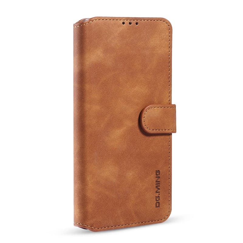 iPhone 13 Pro Max - DG.MING Vintage Flip Case, 3 Kartenfächer, Magnetverschluss, Kamelbraun – 4