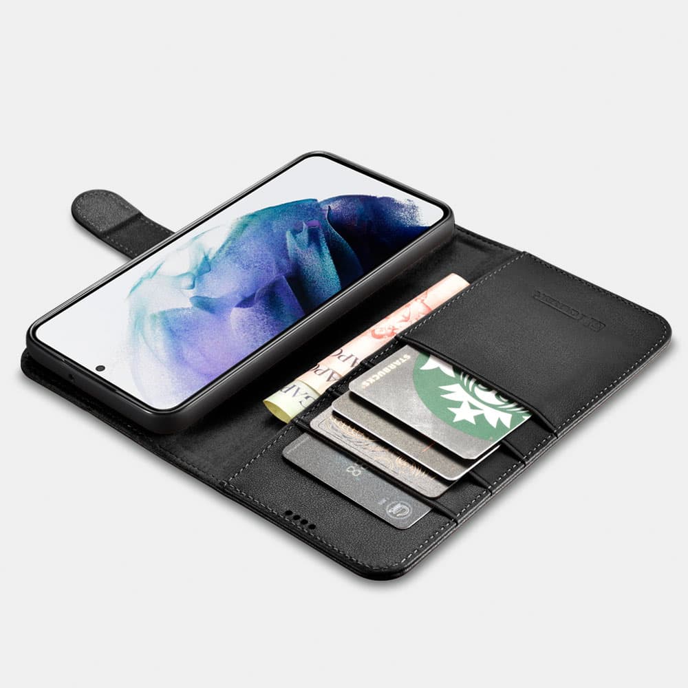 iCarer Samsung S22 - iCarer genuine leather flip case black (AKSM04) – 3
