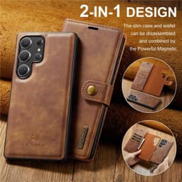 Samsung Galaxy S25 FE - DG.MING Flip Case, 3 compartiments pour cartes, fermeture magnétique, aspect cuir, marron – Bild 2